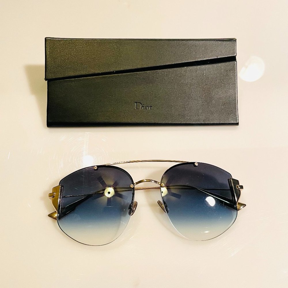 CHRISTIAN DIOR SUNGLASSES/ UNISEX, BLACK/BLUE/GOLD W/CASE/RECEIPT
